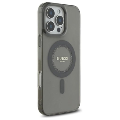 Etui Guess IML Rhinestones MagSafe na iPhone 16 Pro Max - czarne Guess
