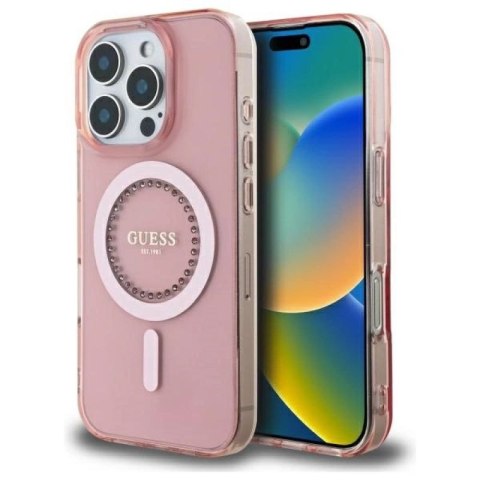 Etui Guess IML Rhinestones MagSafe na iPhone 16 Pro Max - różowe Guess
