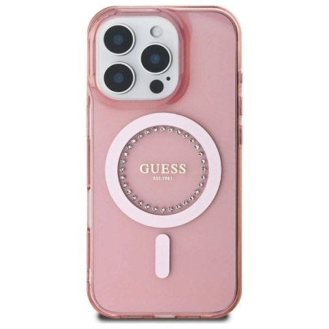 Etui Guess IML Rhinestones MagSafe na iPhone 16 Pro Max - różowe Guess