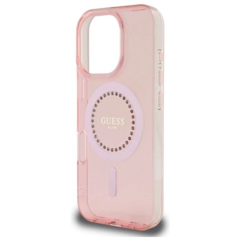 Etui Guess IML Rhinestones MagSafe na iPhone 16 Pro Max - różowe Guess