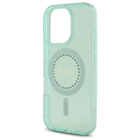 Etui Guess IML Rhinestones MagSafe na iPhone 16 Pro Max - zielone Guess
