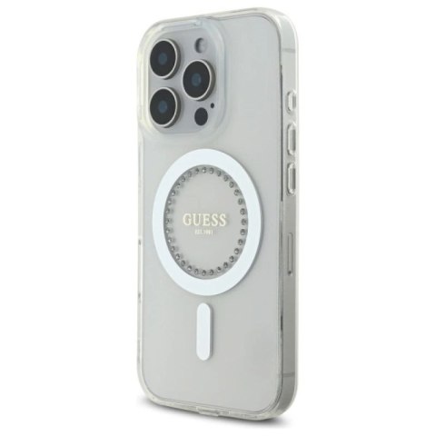 Etui Guess IML Rhinestones MagSafe na iPhone 16 Pro - białe Guess
