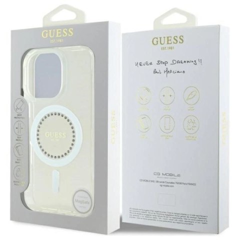 Etui Guess IML Rhinestones MagSafe na iPhone 16 Pro - białe Guess