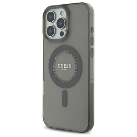 Etui Guess IML Rhinestones MagSafe na iPhone 16 Pro - czarne Guess