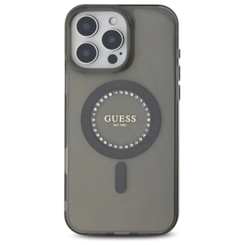 Etui Guess IML Rhinestones MagSafe na iPhone 16 Pro - czarne Guess