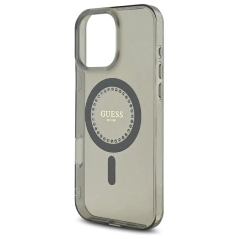 Etui Guess IML Rhinestones MagSafe na iPhone 16 Pro - czarne Guess