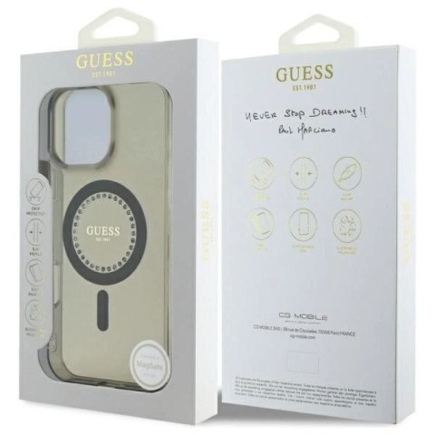 Etui Guess IML Rhinestones MagSafe na iPhone 16 Pro - czarne Guess