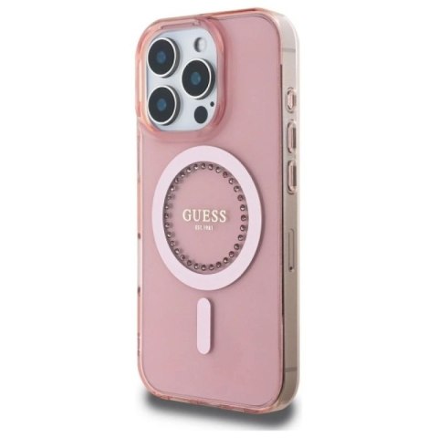 Etui Guess IML Rhinestones MagSafe na iPhone 16 Pro - różowe Guess