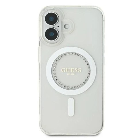 Etui Guess IML Rhinestones MagSafe na iPhone 16 - białe Guess