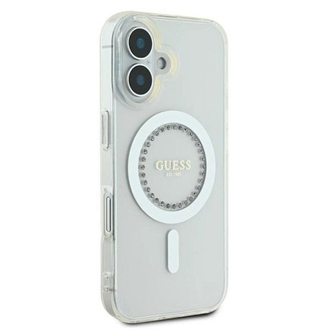 Etui Guess IML Rhinestones MagSafe na iPhone 16 - białe Guess