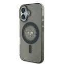 Etui Guess IML Rhinestones MagSafe na iPhone 16 - czarne Guess