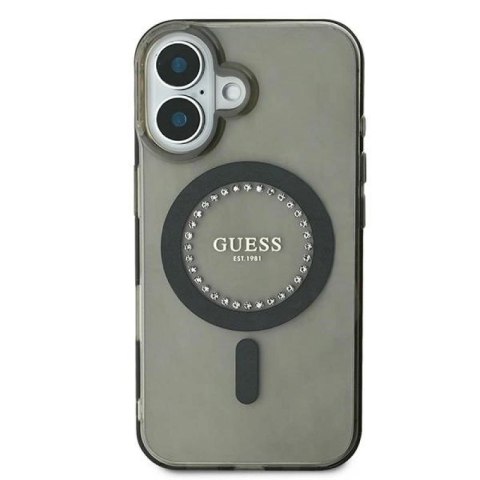 Etui Guess IML Rhinestones MagSafe na iPhone 16 - czarne Guess