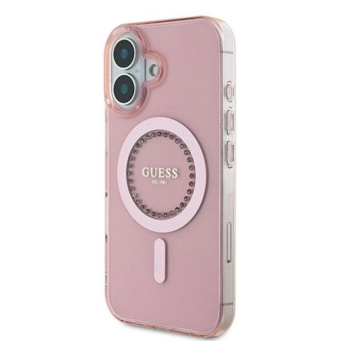 Etui Guess IML Rhinestones MagSafe na iPhone 16 - różowe Guess