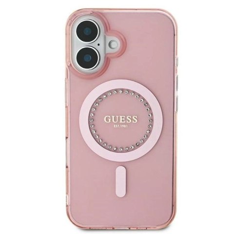 Etui Guess IML Rhinestones MagSafe na iPhone 16 - różowe Guess