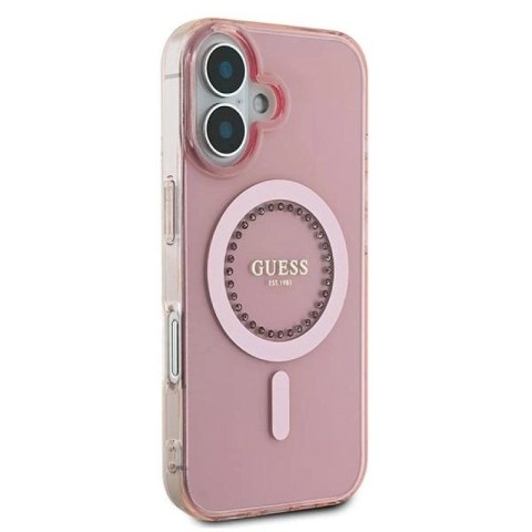 Etui Guess IML Rhinestones MagSafe na iPhone 16 - różowe Guess
