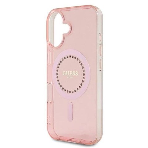 Etui Guess IML Rhinestones MagSafe na iPhone 16 - różowe Guess