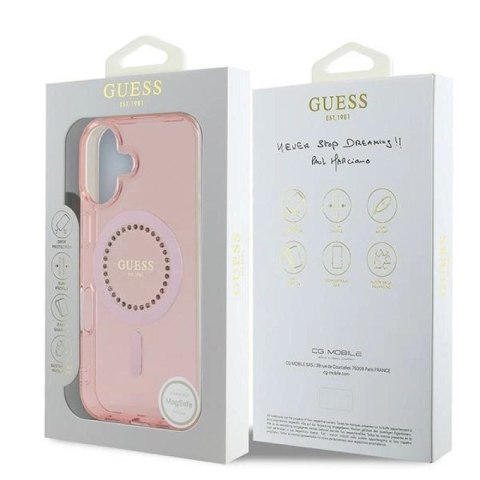 Etui Guess IML Rhinestones MagSafe na iPhone 16 - różowe Guess