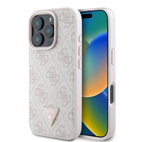 Etui Guess Leather 4G Triangle Strass MagSafe na iPhone 16 Pro Max - różowe Guess