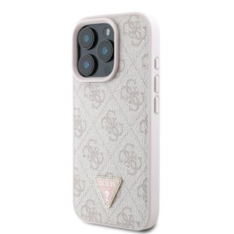 Etui Guess Leather 4G Triangle Strass MagSafe na iPhone 16 Pro Max - różowe Guess