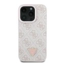 Etui Guess Leather 4G Triangle Strass MagSafe na iPhone 16 Pro Max - różowe Guess