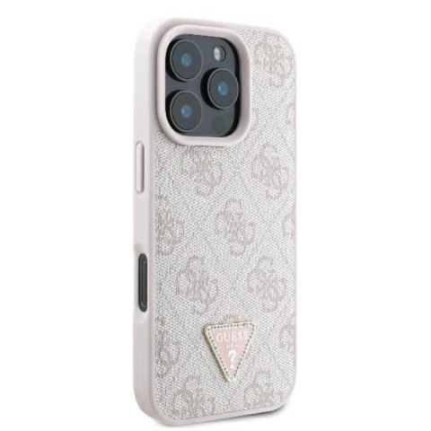 Etui Guess Leather 4G Triangle Strass MagSafe na iPhone 16 Pro Max - różowe Guess