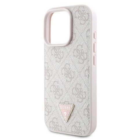 Etui Guess Leather 4G Triangle Strass MagSafe na iPhone 16 Pro Max - różowe Guess