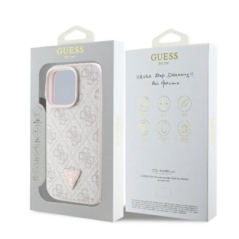 Etui Guess Leather 4G Triangle Strass MagSafe na iPhone 16 Pro Max - różowe Guess