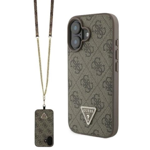 Etui Guess Leather Metal Logo Strass Crossbody na iPhone 16 - brązowe Guess