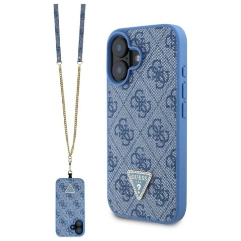 Etui Guess Leather Metal Logo Strass Crossbody na iPhone 16 - niebieskie Guess