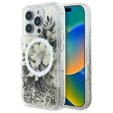Etui Guess Liquid Glitter Flower MagSafe na iPhone 16 Pro - beżowe Guess