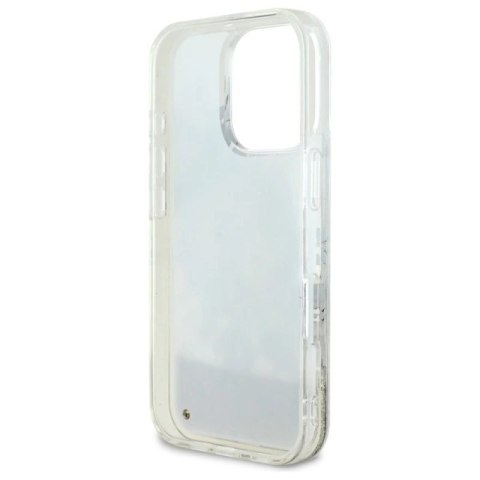 Etui Guess Liquid Glitter Flower MagSafe na iPhone 16 Pro - beżowe Guess