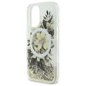 Etui Guess Liquid Glitter Flower MagSafe na iPhone 16 - beżowe Guess