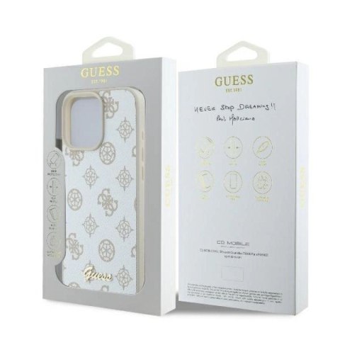 Etui Guess Peony Script Logo MagSafe na iPhone 16 Pro - białe Guess