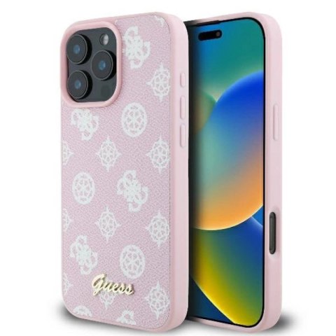 Etui Guess Peony Script Logo MagSafe na iPhone 16 Pro - różowe Guess
