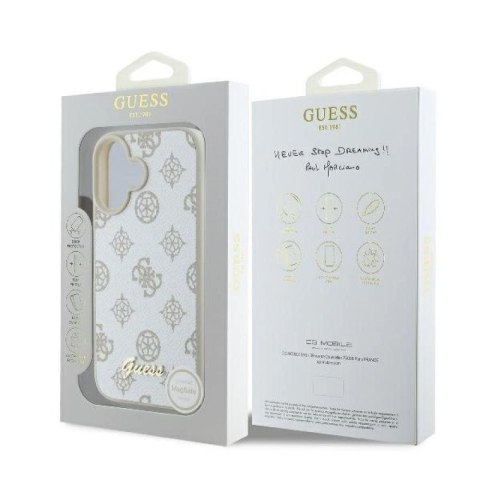 Etui Guess Peony Script Logo MagSafe na iPhone 16 - białe Guess