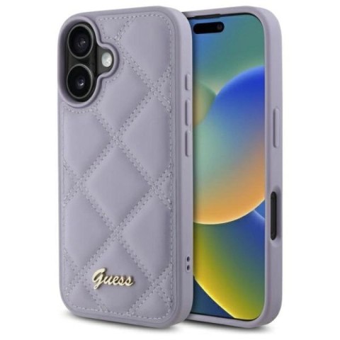 Etui Guess Quilted Metal Logo na iPhone 16 - jasnofioletowe Guess