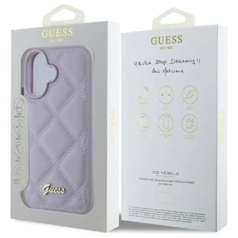 Etui Guess Quilted Metal Logo na iPhone 16 - jasnofioletowe Guess