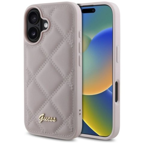 Etui Guess Quilted Metal Logo na iPhone 16 - różowe Guess