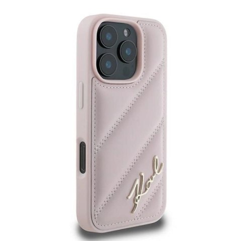 Etui Karl Lagerfeld Quilted Signature na iPhone 16 Pro Max - różowe Karl Lagerfeld