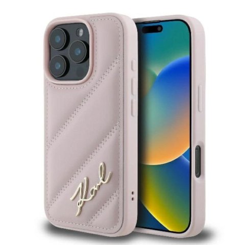 Etui Karl Lagerfeld Quilted Signature na iPhone 16 Pro - różowe Karl Lagerfeld