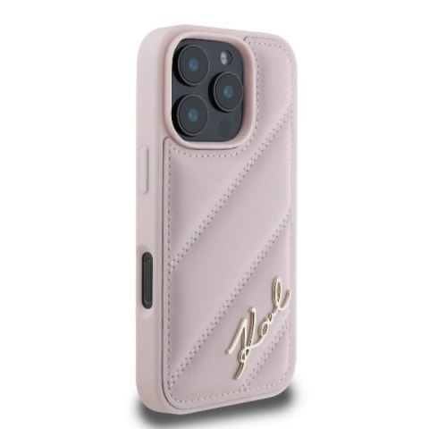 Etui Karl Lagerfeld Quilted Signature na iPhone 16 Pro - różowe Karl Lagerfeld