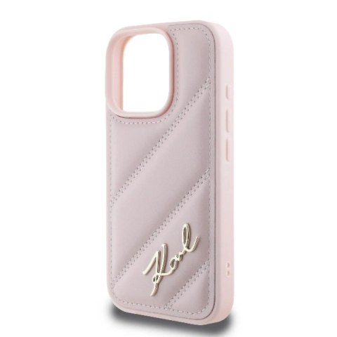 Etui Karl Lagerfeld Quilted Signature na iPhone 16 Pro - różowe Karl Lagerfeld