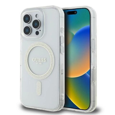 Guess GUHMP16LHFGERET iPhone 16 Pro 6.3" przeźroczysty/transparent hardcase IML Glitter Circle MagSafe Guess