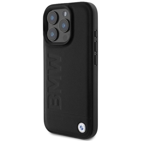 Etui BMW Leather Hot Stamp MagSafe na iPhone 16 Pro - czarne BMW