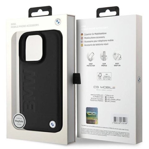 Etui BMW Leather Hot Stamp MagSafe na iPhone 16 Pro - czarne BMW
