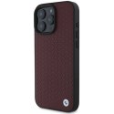 Etui BMW Sign Leather Diamond Metal Logo MagSafe na iPhone 16 Pro Max - czerwone BMW