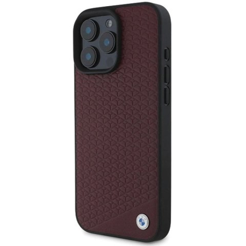 Etui BMW Sign Leather Diamond Metal Logo MagSafe na iPhone 16 Pro Max - czerwone BMW