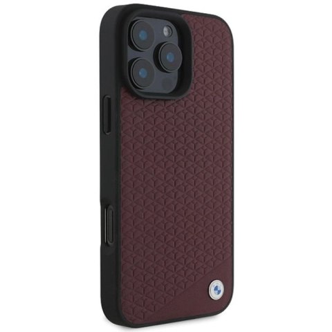Etui BMW Sign Leather Diamond Metal Logo MagSafe na iPhone 16 Pro Max - czerwone BMW