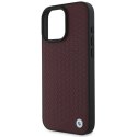 Etui BMW Sign Leather Diamond Metal Logo MagSafe na iPhone 16 Pro Max - czerwone BMW