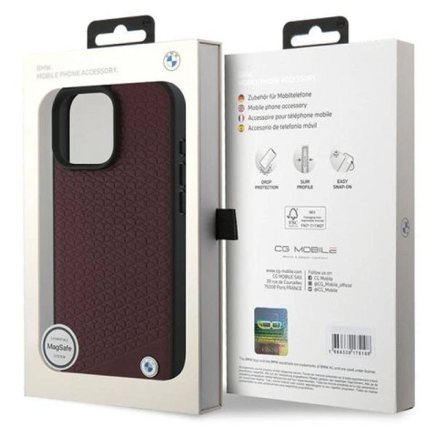 Etui BMW Sign Leather Diamond Metal Logo MagSafe na iPhone 16 Pro Max - czerwone BMW